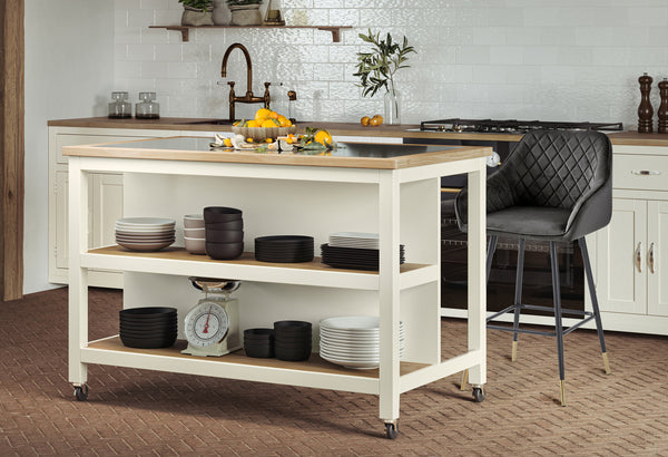 Kitchen Island (Cream) Open with Breakfast Bar