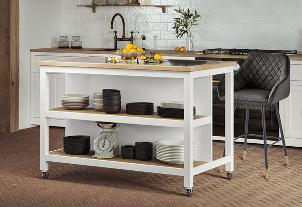 Kitchen Island (White) Open with Breakfast Bar