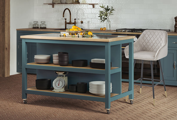 Kitchen Island (Blue) Open with Breakfast Bar