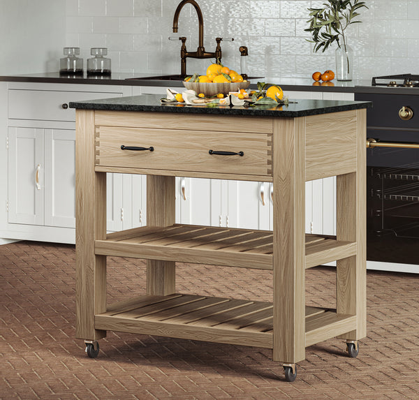 Kitchen Island (Oak) Two Drawer With Black Granite Top