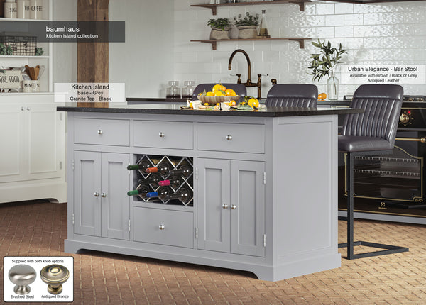 Grey Kitchen Island With Black Granite Worktop