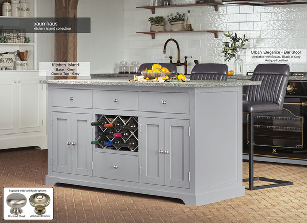 Grey Kitchen Island With Grey Granite Worktop