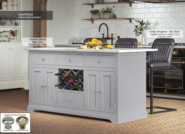 Grey Kitchen Island With White Marble Worktop