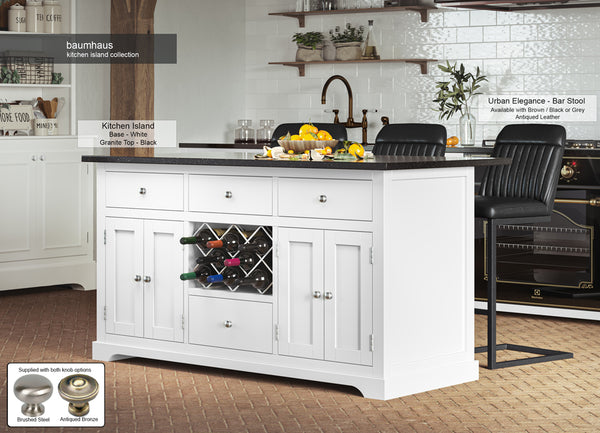 White Kitchen Island With Black Granite Worktop