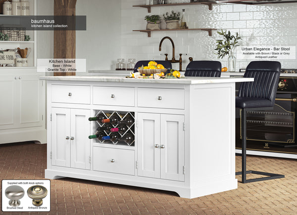 White Kitchen Island With White Marble Worktop