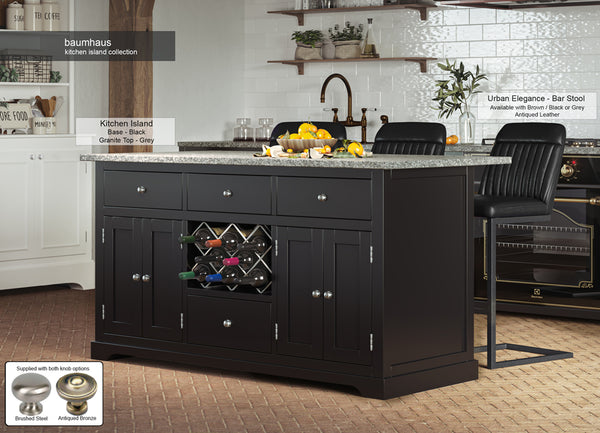 Black Kitchen Island With Grey Granite Worktop