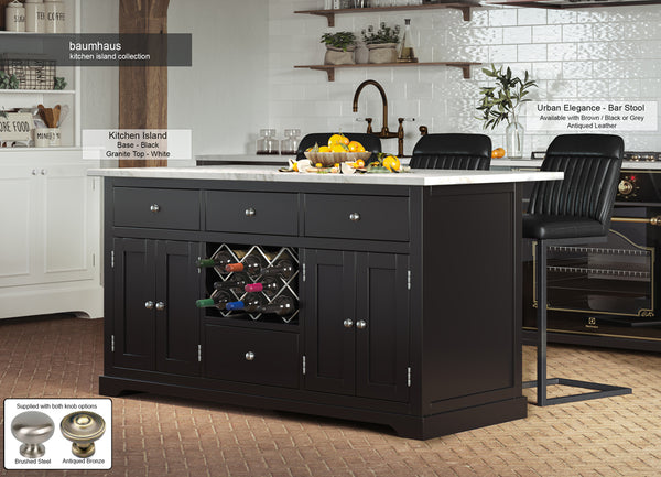 Black Kitchen Island With White Marble Worktop