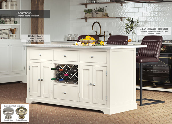 Cream Kitchen Island With White Marble Worktop