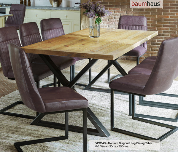 Urban Elegance - Reclaimed Table MEDIUM (Diagonal Leg / 95cm x 190cm top) 6-8 seater