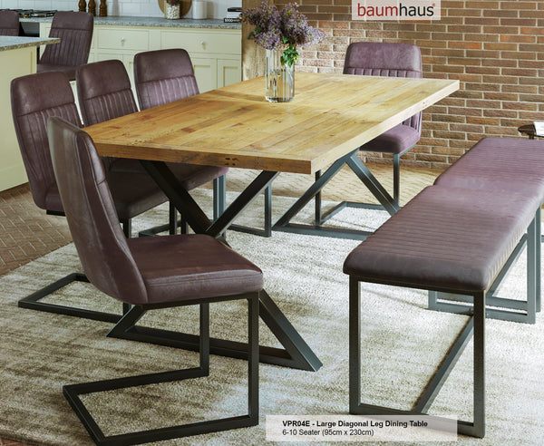 Urban Elegance - Reclaimed Table LARGE (Diagonal Leg / 95cm x 230cm top) 6-10 Seater